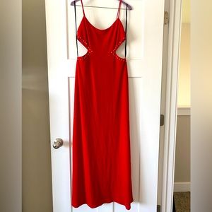 Red Formal Gown with side cut out and rhinestones